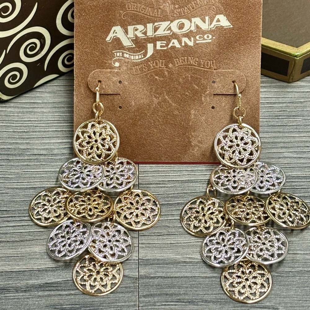 Elegant Gold and Silver Dangle Earrings - Picture 1 of 8